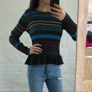 Torn by Ronny Kobo stripped peplum sweater S